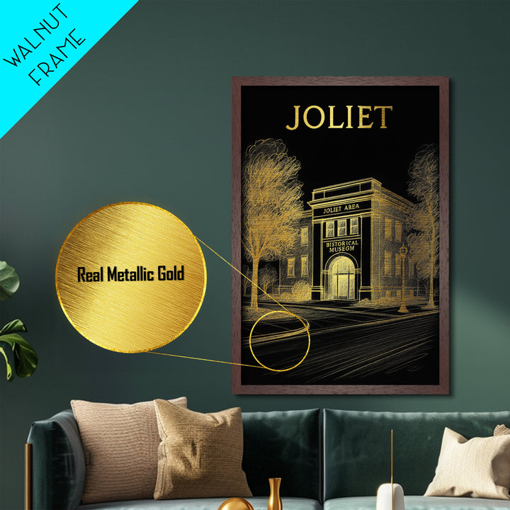 Joliet Illinois travel, Metallic Gold Print, College Dorm Décor, Metal Art, Wood Framed Art, Graduation Travel Gift, Traveler Gift