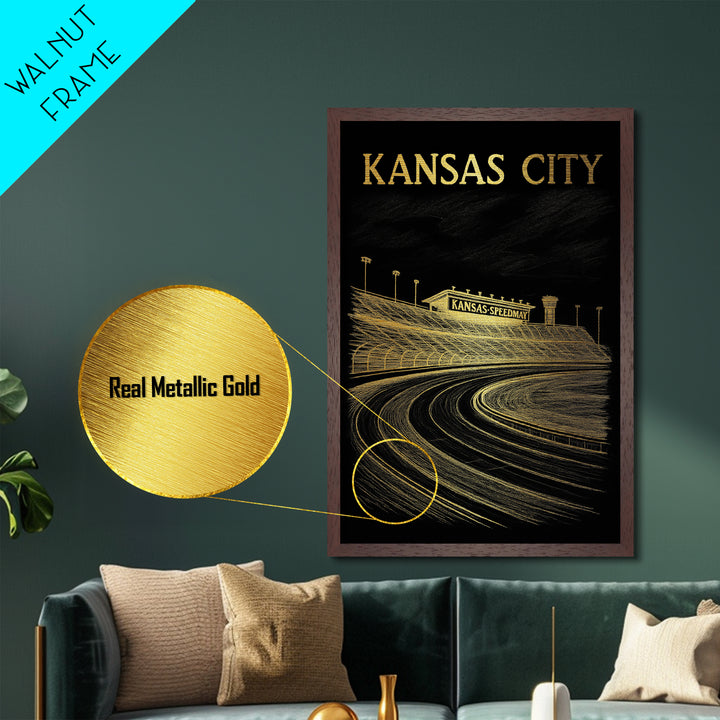 Kansas City Missouri travel, Metallic Gold Print, Closing Gift, Metal Art, Wood Framed Art, Anniversary Travel Gift, Retirement Travel Gift