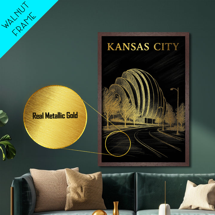 Kansas City Missouri art, Metallic Gold Art, Office Decor, Metal Art, Wood Framed Art, Graduation Travel Gift, Destination Gift