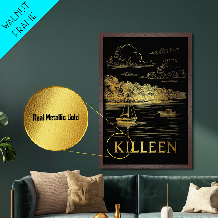 Killeen Texas art, Metallic Gold Art, Best Friend Gifts, Metal Art, Wood Framed Art, Birthday Travel Gift, Destination Gift