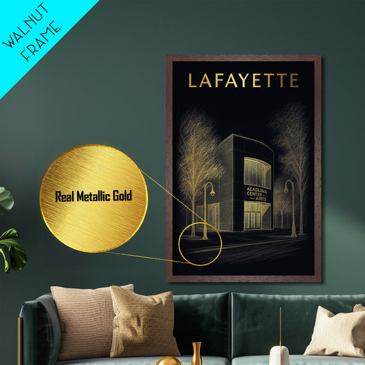 Lafayette Louisiana travel, Metallic Gold Print, Closing Gift, Metal Art, Wood Framed Art, Anniversary Travel Gift, Retirement Travel Gift