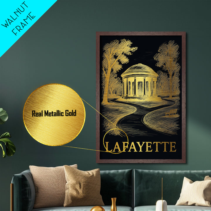Lafayette Louisiana art, Metallic Gold Art, Office Decor, Metal Art, Wood Framed Art, Graduation Travel Gift, Destination Gift