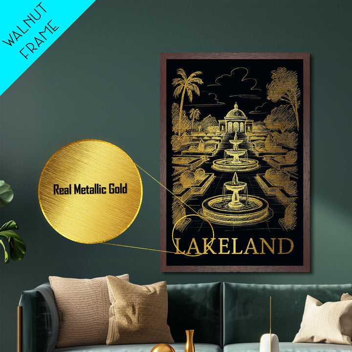 Lakeland Florida art, Metallic Gold Art, Travel Art Prints, Metal Art, Wood Framed Art, Adventure Lover Gift, Traveler Gift
