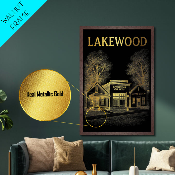 Lakewood Colorado travel, Metallic Gold Print, Modern House Art, Metal Art, Wood Framed Art, Traveler Gift, Destination Gift