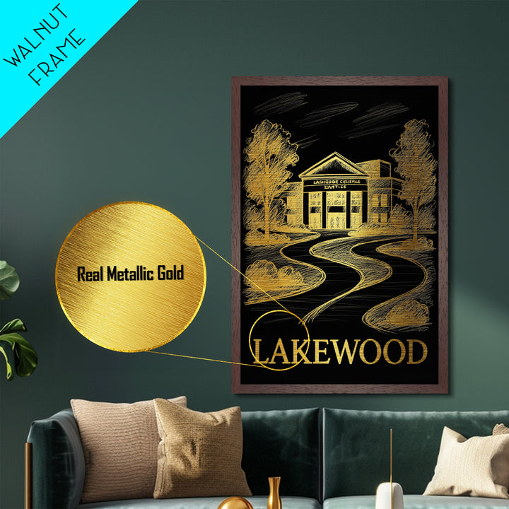 Lakewood California art, Metallic Gold Art, Best Friend Gifts, Metal Art, Wood Framed Art, Birthday Travel Gift, Destination Gift