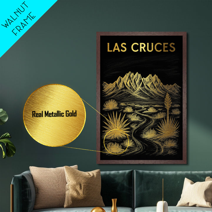 Las Cruces New Mexico travel, Metallic Gold Print, Modern House Art, Metal Art, Wood Framed Art, Traveler Gift, Destination Gift