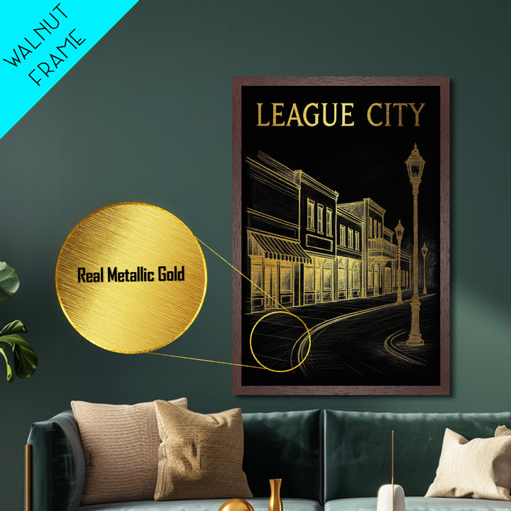 League City Texas travel, Metallic Gold Print, Closing Gift, Metal Art, Wood Framed Art, Anniversary Travel Gift, Retirement Travel Gift