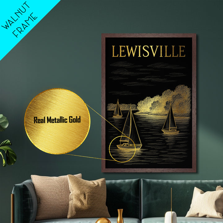 Lewisville Texas travel, Metallic Gold Print, Modern House Art, Metal Art, Wood Framed Art, Traveler Gift, Destination Gift