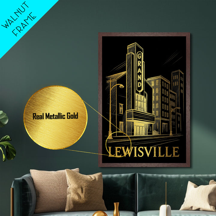 Lewisville Texas art, Metallic Gold Art, Modern House Art, Metal Art, Wood Framed Art, Graduation Travel Gift, Travel Gift