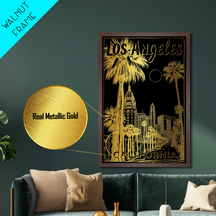 Los Angeles California art, Metallic Gold Art, Best Friend Gifts, Metal Art, Wood Framed Art, Birthday Travel Gift, Destination Gift