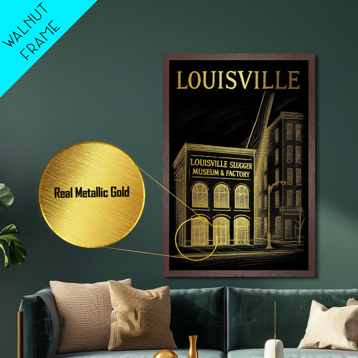 Louisville Kentucky art, Metallic Gold Art, Travel Art Prints, Metal Art, Wood Framed Art, Adventure Lover Gift