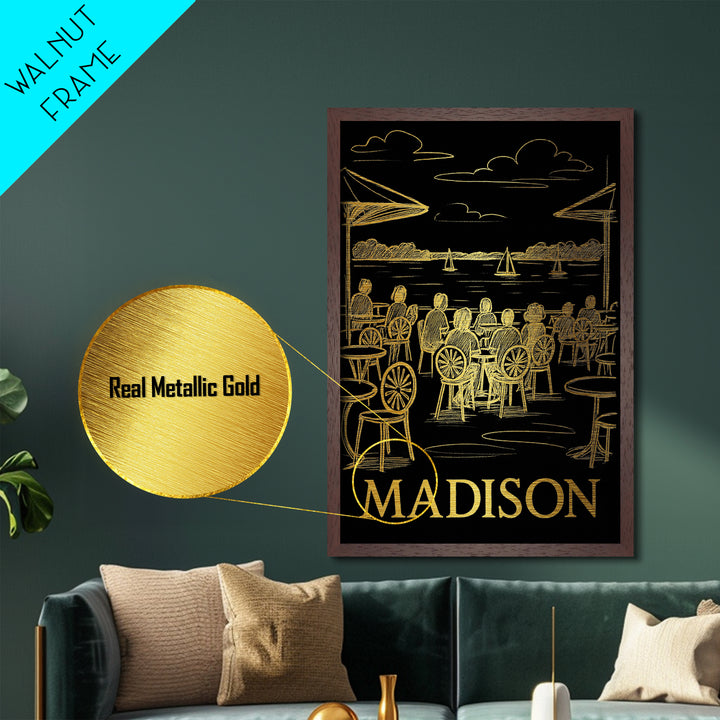 Madison Wisconsin art, Metallic Gold Art, Travel Art Prints, Metal Art, Wood Framed Art, Adventure Lover Gift