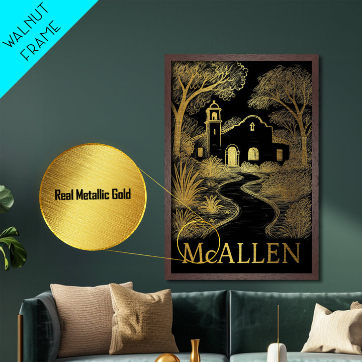 McAllen Texas art, Metallic Gold Art, Best Friend Gifts, Metal Art, Wood Framed Art, Birthday Travel Gift