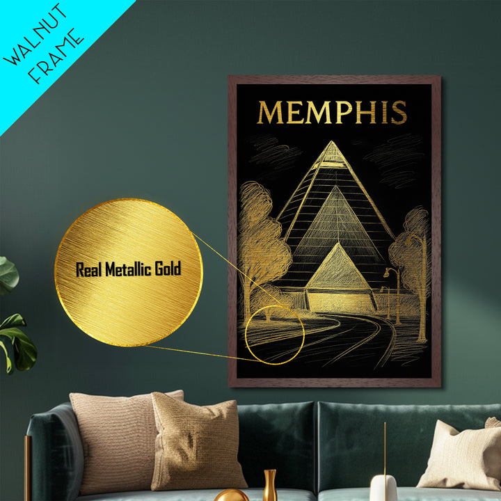 Memphis Tennessee travel, Metallic Gold Print, Closing Gift, Metal Art, Wood Framed Art, Anniversary Travel Gift