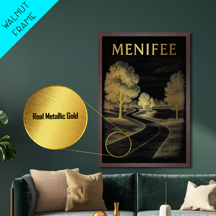 Menifee California travel, Metallic Gold Print, Modern House Art, Metal Art, Wood Framed Art, Wanderlust Gift