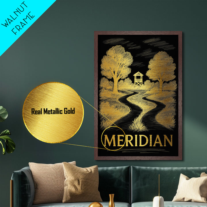 Meridian Idaho art, Metallic Gold Art, Modern House Art, Metal Art, Wood Framed Art, Graduation Travel Gift