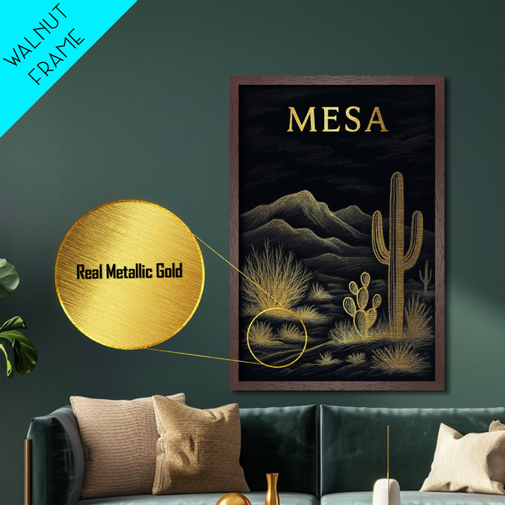 Mesa Arizona travel, Metallic Gold Print, College Dorm Décor, Metal Art, Wood Framed Art, Graduation Travel Gift