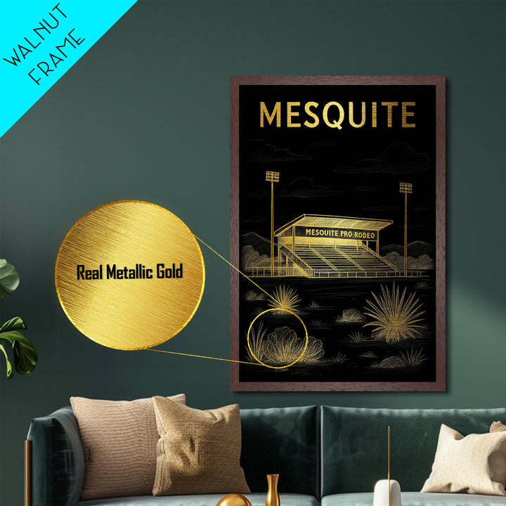 Mesquite Texas travel, Metallic Gold Print, Modern Skyline Wall Print, Metal Art, Wood Framed Art, Adventure Lover Gift