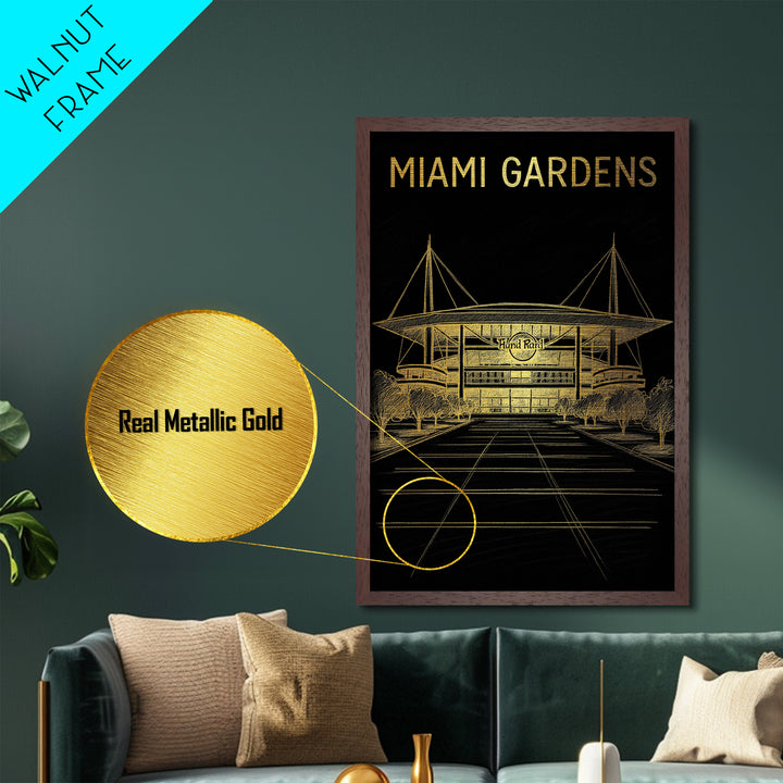 Miami Gardens Florida travel, Metallic Gold Print, Modern House Art, Metal Art, Wood Framed Art, Wanderlust Gift