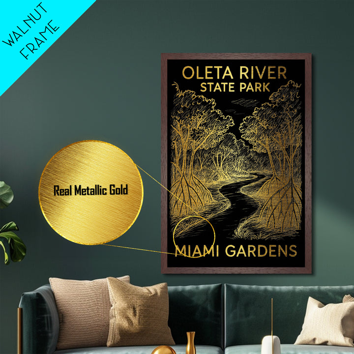 Miami Gardens Florida art, Metallic Gold Art, Travel Art Prints, Metal Art, Wood Framed Art, Adventure Lover Gift
