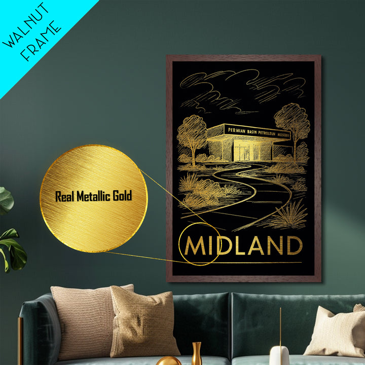 Midland Texas art, Metallic Gold Art, Modern House Art, Metal Art, Wood Framed Art, Graduation Travel Gift