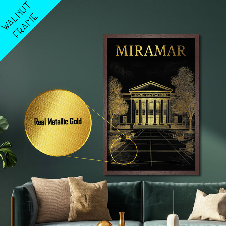 Miramar Florida travel, Metallic Gold Print, Closing Gift, Metal Art, Wood Framed Art, Anniversary Travel Gift