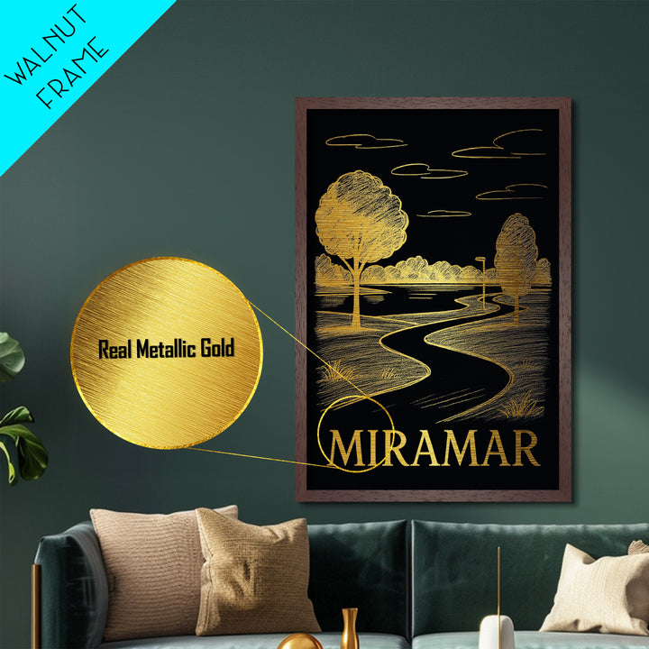 Miramar Florida art, Metallic Gold Art, Office Decor, Metal Art, Wood Framed Art, Graduation Travel Gift