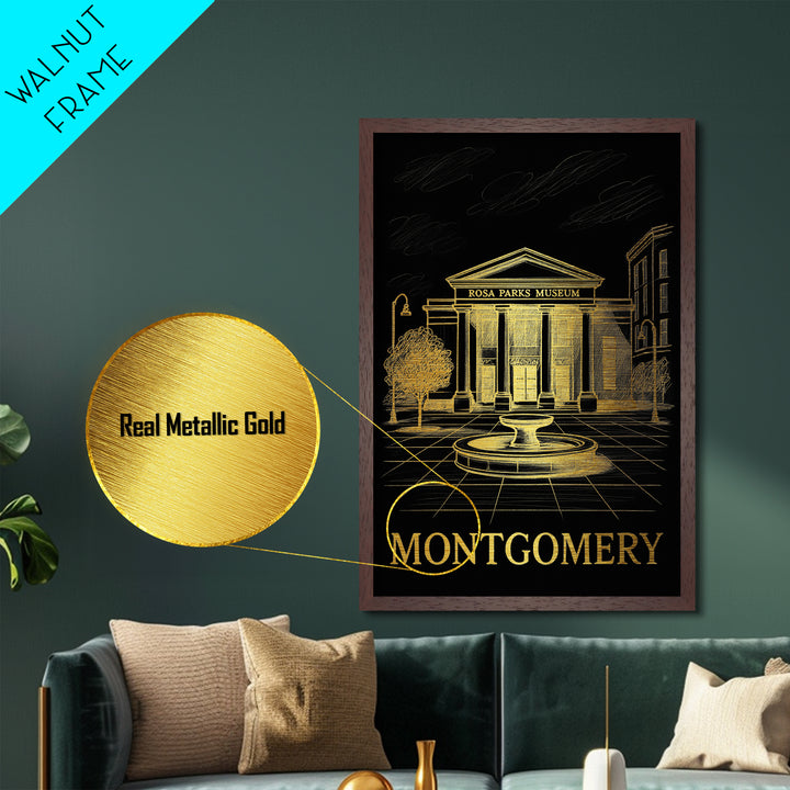 Montgomery Alabama art, Metallic Gold Art, Best Friend Gifts, Metal Art, Wood Framed Art, Birthday Travel Gift