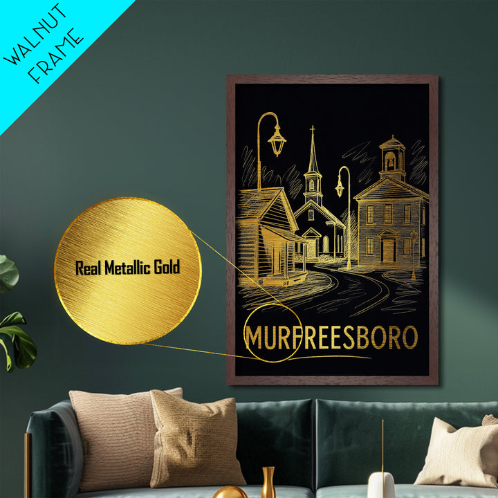 Murfreesboro Tennessee art, Metallic Gold Art, Office Decor, Metal Art, Wood Framed Art, Graduation Travel Gift
