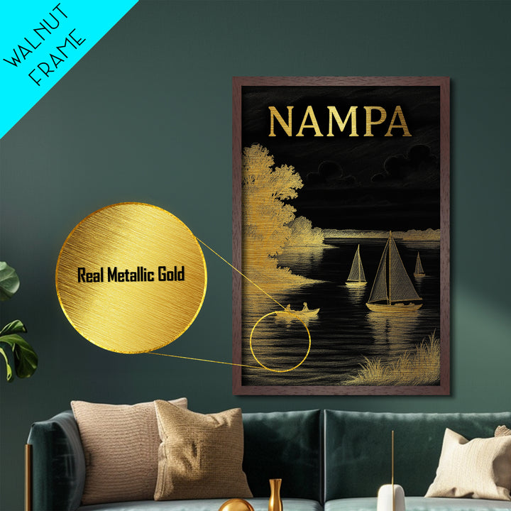 Nampa Idaho travel, Metallic Gold Print, Modern House Art, Metal Art, Wood Framed Art, Traveler Gift, Destination Gift