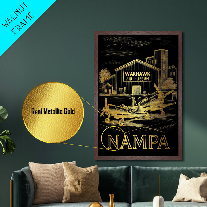 Nampa Idaho art, Metallic Gold Art, Modern House Art, Metal Art, Wood Framed Art, Graduation Travel Gift, Travel Gift