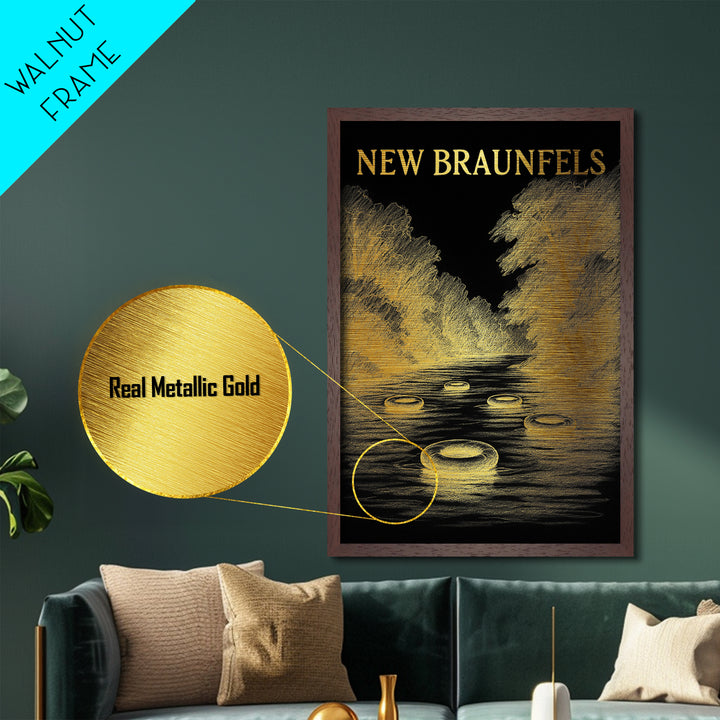 New Braunfels Texas art, Metallic Gold Art, Best Friend Gifts, Metal Art, Wood Framed Art, Birthday Travel Gift, Destination Gift
