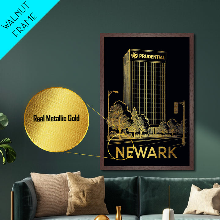 Newark New Jersey art, Metallic Gold Art, Travel Art Prints, Metal Art, Wood Framed Art, Adventure Lover Gift, Traveler Gift