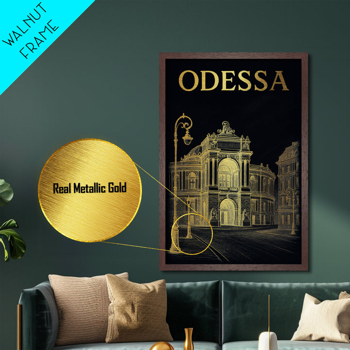Odessa Texas travel, metallic gold, wood framed art, white and gold, Metal Art, Modern Skyline Wall Print, Metallic Gold Print
