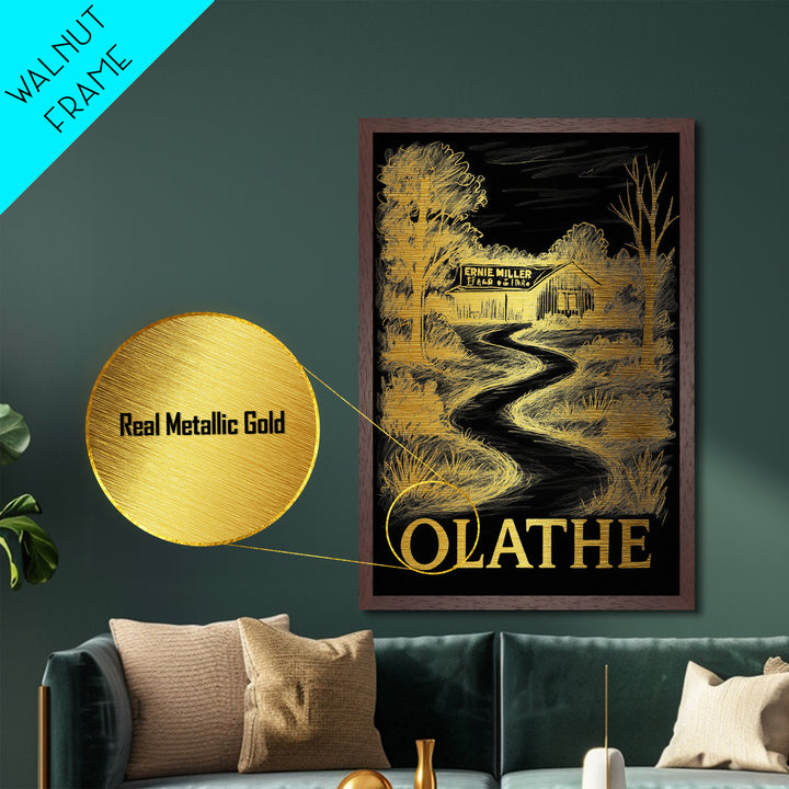 Olathe Kansas art, Metallic Gold Art, Travel Art Prints, Metal Art, Wood Framed Art, Adventure Lover Gift, Traveler Gift