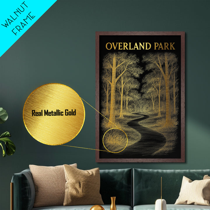Overland Park Kansas travel, Metallic Gold Print, Modern House Art, Metal Art, Wood Framed Art, Wanderlust Gift, Travel Art Prints