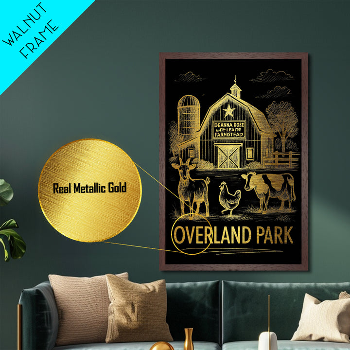Overland Park Kansas art, Metallic Gold Art, Travel Art Prints, Metal Art, Wood Framed Art, Adventure Lover Gift, Traveler Gift