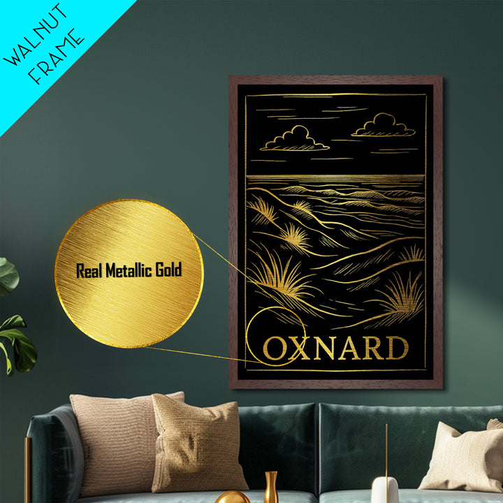 Oxnard California art, Metallic Gold Art, Modern House Art, Metal Art, Wood Framed Art, Graduation Travel Gift, Travel Gift