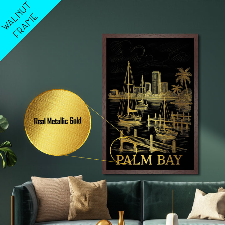 Palm Bay Florida art, Metallic Gold Art, Best Friend Gifts, Metal Art, Wood Framed Art, Birthday Travel Gift, Destination Gift