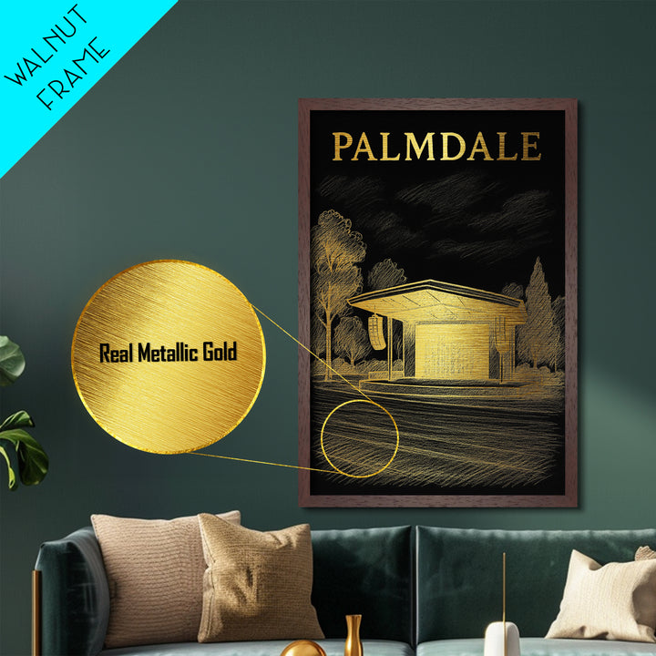 Palmdale California travel, Metallic Gold Print, Modern Skyline Wall Print, Metal Art, Wood Framed Art, Adventure Lover Gift, Travel Gift