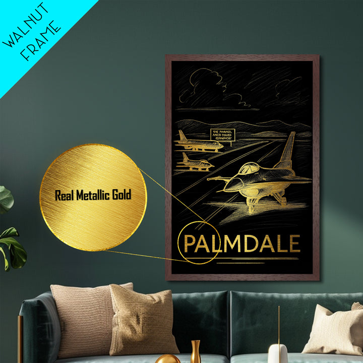 Palmdale California art, Metallic Gold Art, Housewarming Gift, Metal Art, Wood Framed Art, Newlywed Travel Gift, Honeymoon Gift