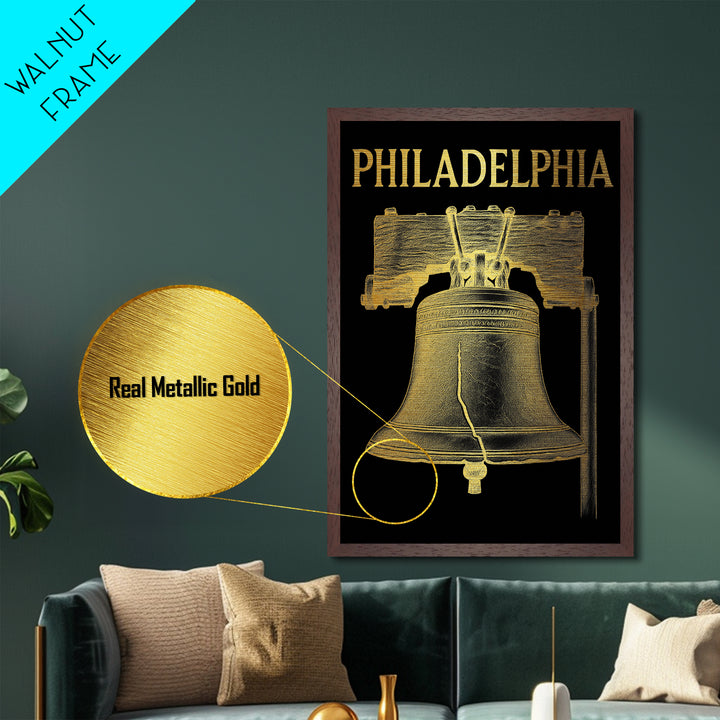Philadelphia Pennsylvania art, Metallic Gold Art, Modern House Art, Metal Art, Wood Framed Art, Graduation Travel Gift, Travel Gift