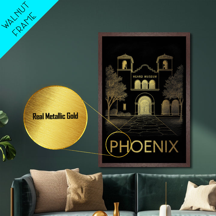 Phoenix Arizona travel, Metallic Gold Print, College Dorm Décor, Metal Art, Wood Framed Art, Graduation Travel Gift, Traveler Gift