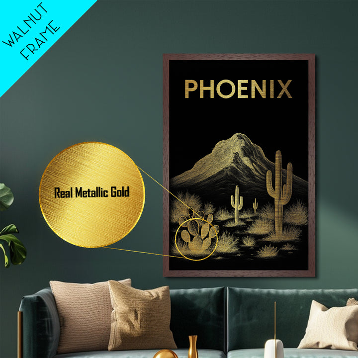 Phoenix Arizona art, Metallic Gold Art, Best Friend Gifts, Metal Art, Wood Framed Art, Birthday Travel Gift, Destination Gift