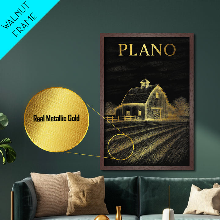 Plano Texas travel, Metallic Gold Print, Closing Gift, Metal Art, Wood Framed Art, Anniversary Travel Gift, Retirement Travel Gift