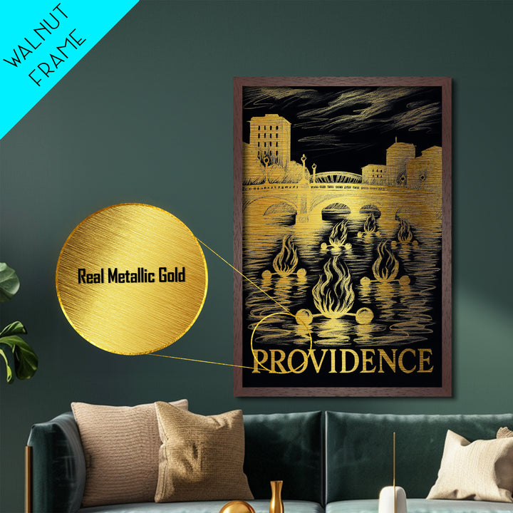 Providence Rhode Island art, Metallic Gold Art, Office Decor, Metal Art, Wood Framed Art, Graduation Travel Gift, Destination Gift