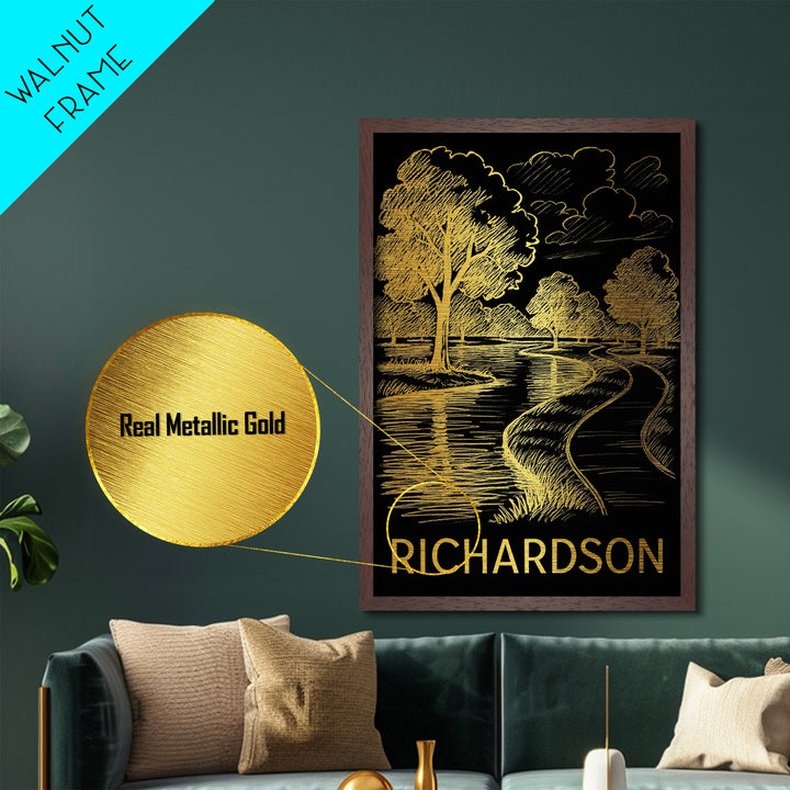 Richardson Texas art, Metallic Gold Art, Housewarming Gift, Metal Art, Wood Framed Art, Newlywed Travel Gift, Honeymoon Gift