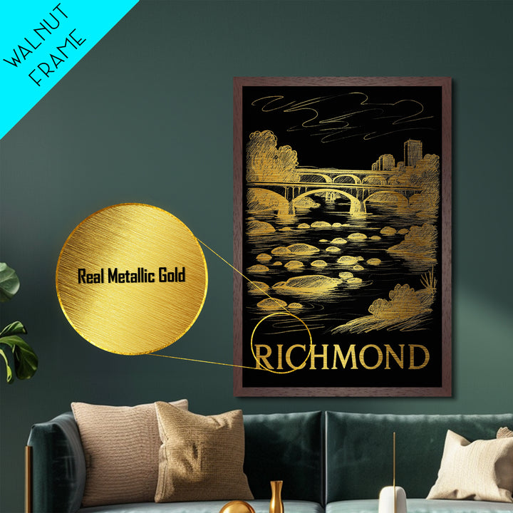 Richmond California travel, Metallic Gold Print, Modern House Art, Metal Art, Wood Framed Art, Wanderlust Gift, Travel Art Prints