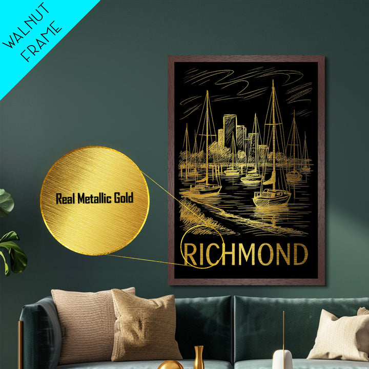 Richmond California art, Metallic Gold Art, Travel Art Prints, Metal Art, Wood Framed Art, Adventure Lover Gift, Traveler Gift