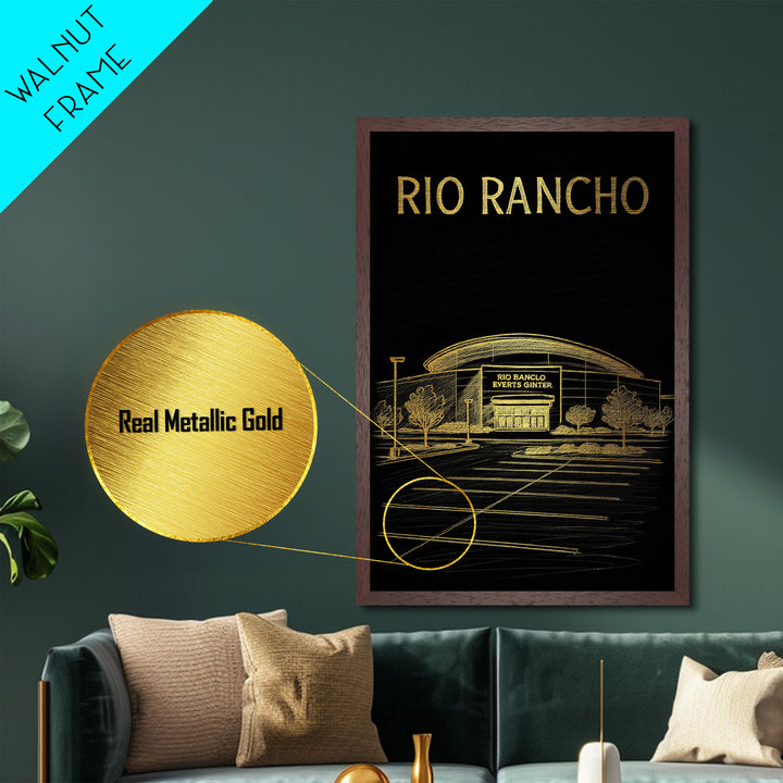 Rio Rancho New Mexico travel, Metallic Gold Print, Modern House Art, Metal Art, Wood Framed Art, Traveler Gift, Destination Gift